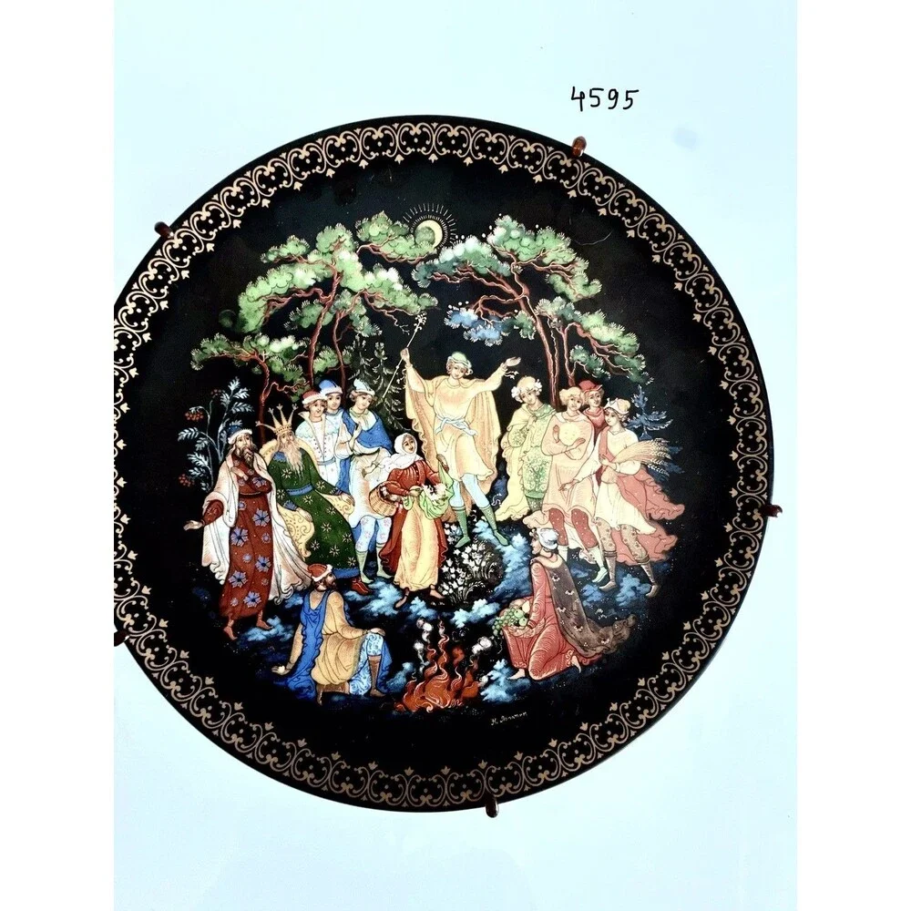 Russian Palekh Lacquer Art Plate Hand Painted Fairy Tale USSR 1988–1990